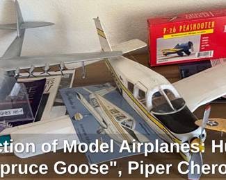 Collection of Model Airplanes Hughes HK Spruce Goose, Piper Cherokee Guillows, P Peashooter