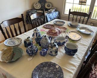 Blue and white items