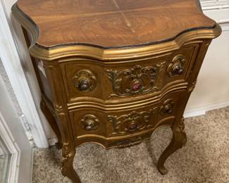 $50 - small wood chest Italian gold painted with angels on the side,