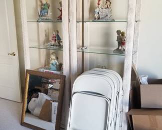 Matching rattan etageres; wall mirror