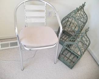 Alumunim stacking chairs - three available; decorative bird cages