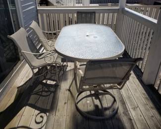 Patio dining set seats 6 - two swivel & 4 side chairs
