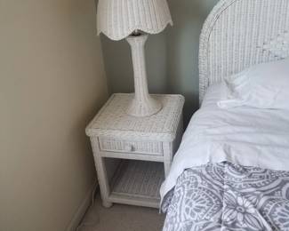 Wicker nightstand; wicker table lamp
