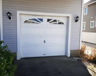 Garage door; exterior lights