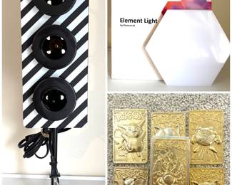 A traffic light lamp, a Cololight Pro Hexagon Light panel kit and a set of vintage 1999 Burger King promotional Pokémon trading cards