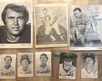 A  collection of vintage Kansas City Chiefs and Royals trading cards including Ed Budde 