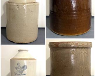 A collection of antique stoneware jugs and crocks