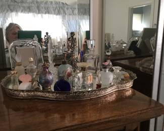 Perfume bottles and tray