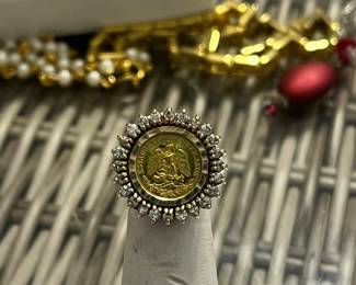 14k and diamond coin ring