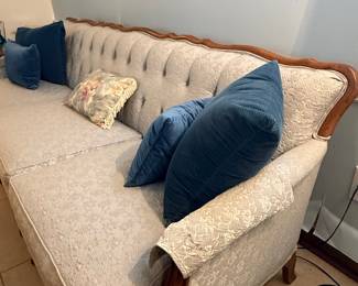 Southern Furniture Company Tufted Sofa with French Provincial Style Wood Trim