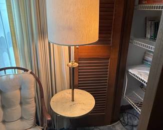 Vintage Brass and Marble Floor Lamp with Side Table