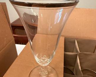 Set of 12 Silver Rimmed Crystal Wine Glasses