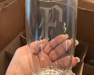 Monogrammed "F" Etched Highball Glasses Set
