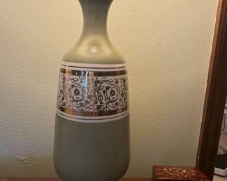 Mid-Century Ceramic Table Lamp with Floral Motif and Gold Accents