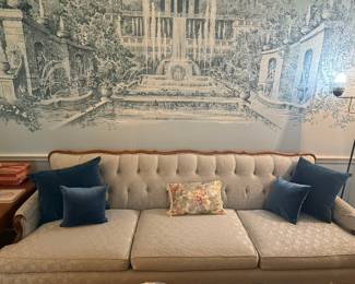 Southern Furniture Company Tufted Sofa with French Provincial Style Wood Trim