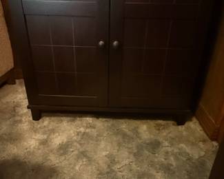 Dark Brown Two-Door Shoe Cabinet with Shelving