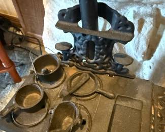 Vintage Crescent Cast Iron Toy Stove with Accessories