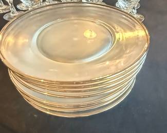 Set of 12 Clear Glass Charger Plates with Gold Rim