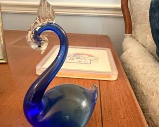 Murano Glass Swan Figurine - Cobalt Blue