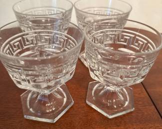 Vintage Heisey Greek Key Etched Footed Dessert Glasses