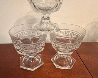 Vintage Heisey Greek Key Etched Footed Dessert Glasses