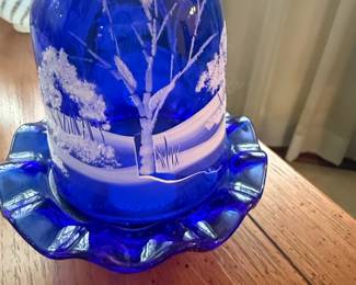 Cobalt Blue Glass Fairy Lamp with Frosted Winter Scene