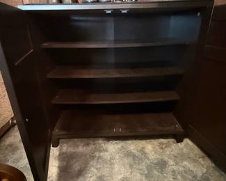 Dark Brown Two-Door Shoe Cabinet with Shelving