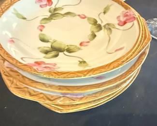Hand Painted Nippon Porcelain Plates with Pink Roses