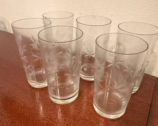 Set of 6 Vintage Starburst Etched Tumbler Glasses - Fostoria