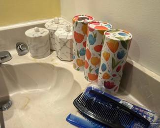 Set of Decorative Bathroom Canisters and Hair Combs