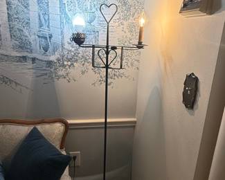 Wrought Iron Floor Lamp with Dual Lights and Heart Accents