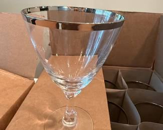 Set of 12 Mid-Century Silver-Rimmed Martini Glasses