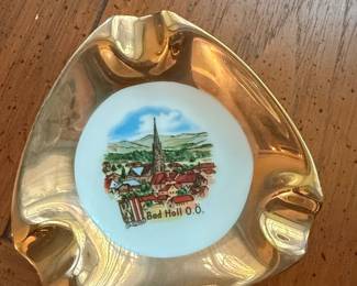 Vintage Bad Hall O.Ö. Ceramic Ashtray with Gold Trim