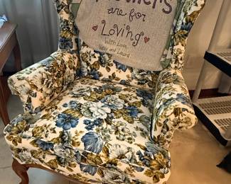 Floral Wingback Armchair with Decorative Pillow