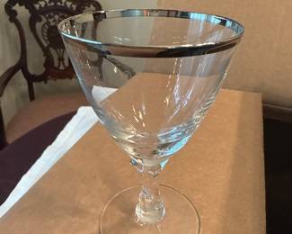 Set of 12 Clear Glass Wine Glasses with Silver Rims