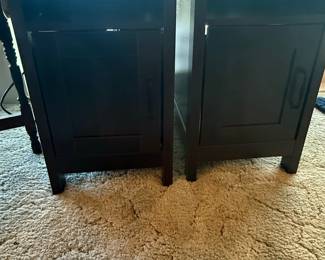 Dark Wood Nightstands with Cabinet Doors (Pair)