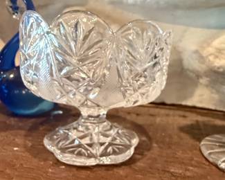 American Brilliant Cut Glass (ABCG) Hobstar and Fan Pattern Footed Compote Bowl