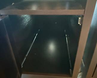 Dark Brown Wood Nightstand with Charging Station and Cabinet