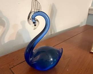 Murano Style Blue Glass Swan Figurine
