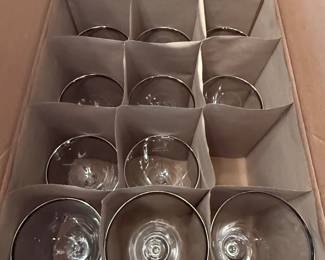 Set of 12 Silver Rimmed Crystal Wine Glasses