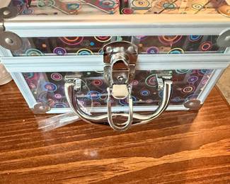 Caboodles Clear Cosmetic Train Case with Colorful Circles Pattern