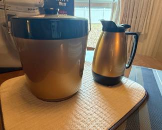 Vintage West Bend Thermo-Serv Gold and Black Ice Bucket and Carafe Set