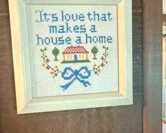 Framed "It's Love That Makes a House a Home" Cross-Stitch Art