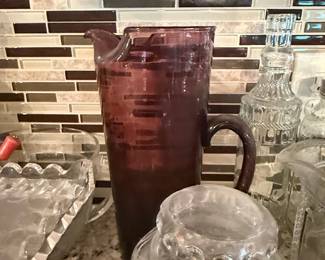 Blenko Amethyst Crackle Glass Pitcher