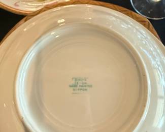 Hand Painted Nippon Porcelain Plates with Pink Roses