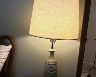 Mid-Century Ceramic Table Lamp with Floral Motif and Gold Accents