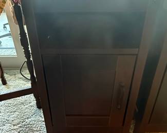 Dark Brown Wood Nightstand with Charging Station and Cabinet