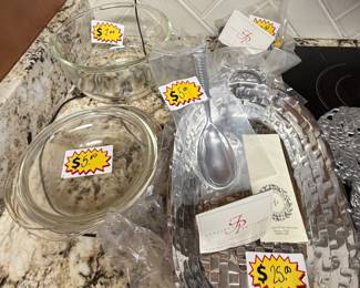 Pyrex and Pewter dishes 