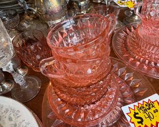 Depression pink glass place settings 
