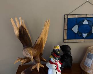 Hand carved Eagle and stained glass pictures 